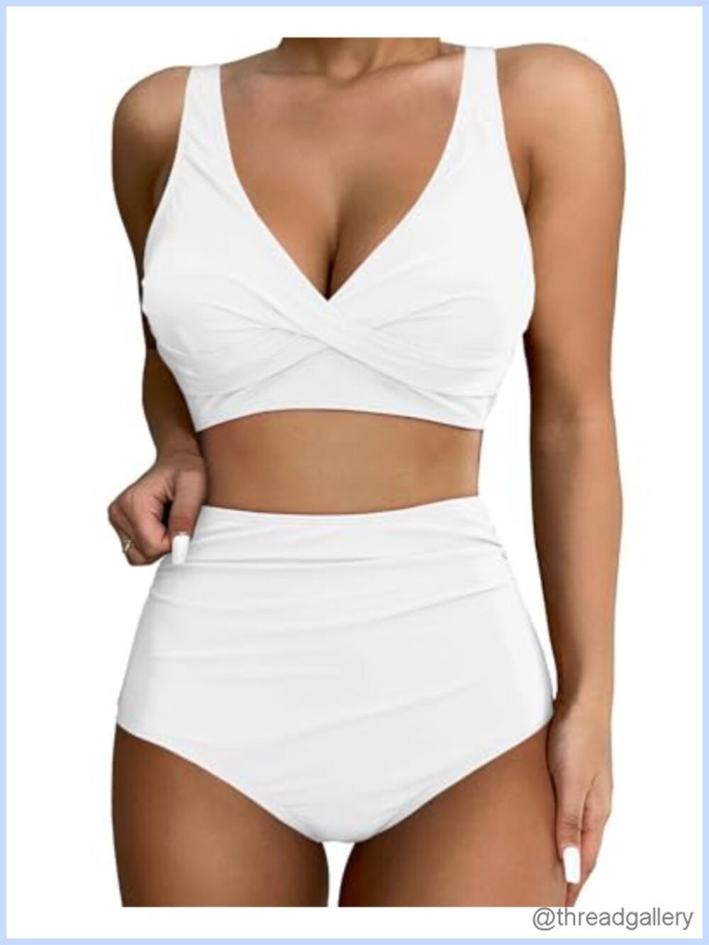 High Waisted Bikini Set Twist Front Tie Back 2 Piece V Neck Ruched Swimwear